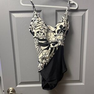 Christina Black and White Floral One Piece Swimsuit